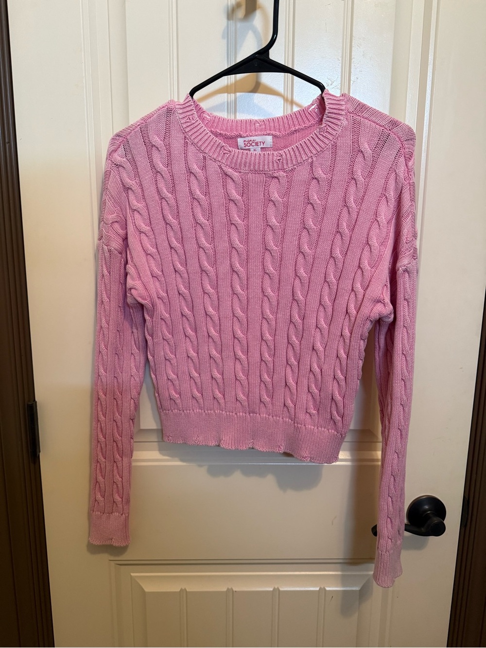 Society Light Pink Cable Knit Crew Sweater-Girls